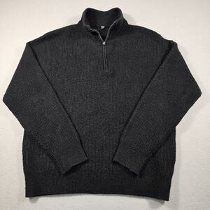 UNIQLO Men's Black Souffle Yarn Quarter Zip Sweater Size Large Mock Neck
